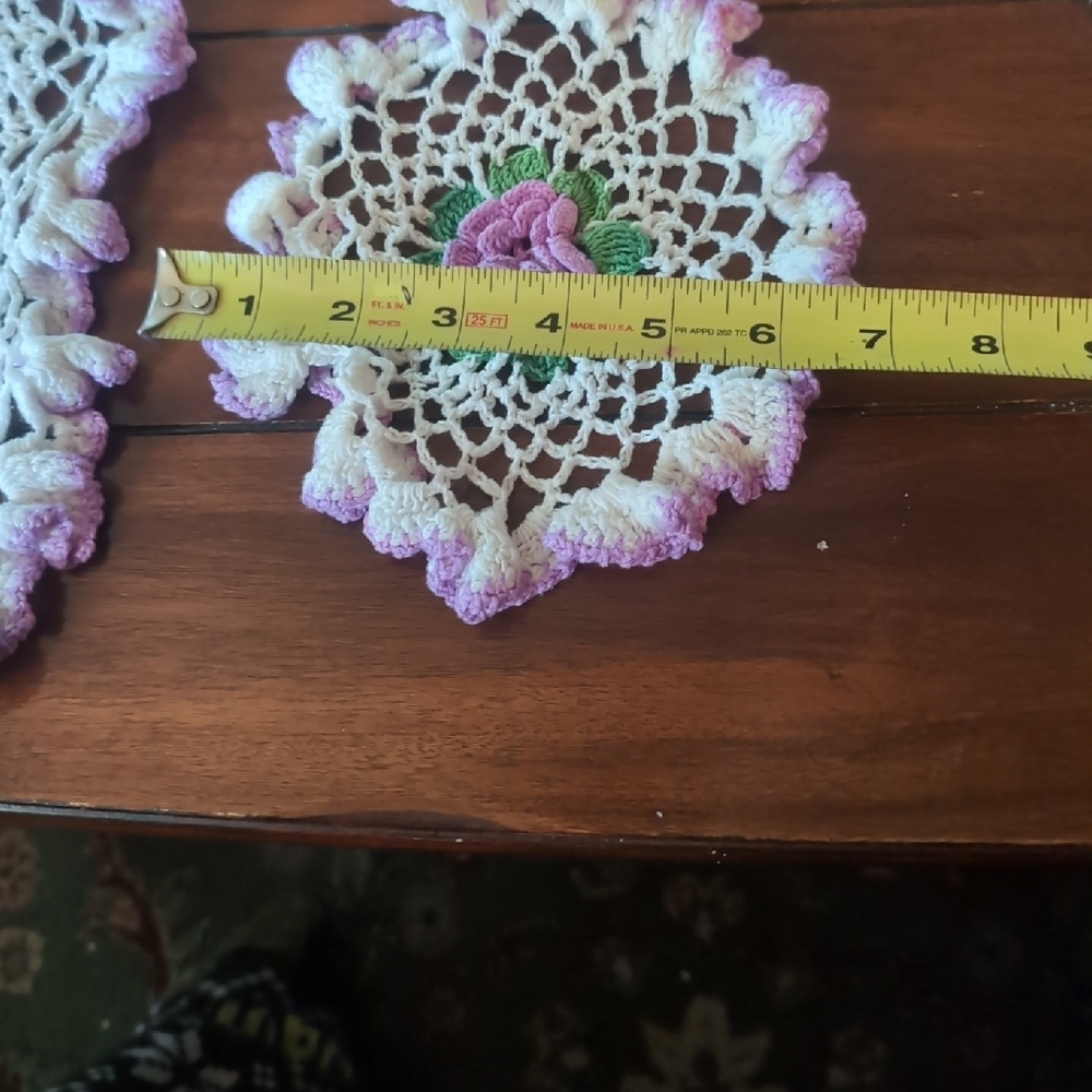 Handmade Vintage Crochet Doilies with Purple Flowers #13 - Picture 4 of 10